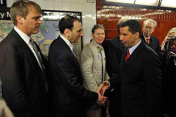 Governor Paterson was saying hi to commuters at a Midtown subway station yesterday